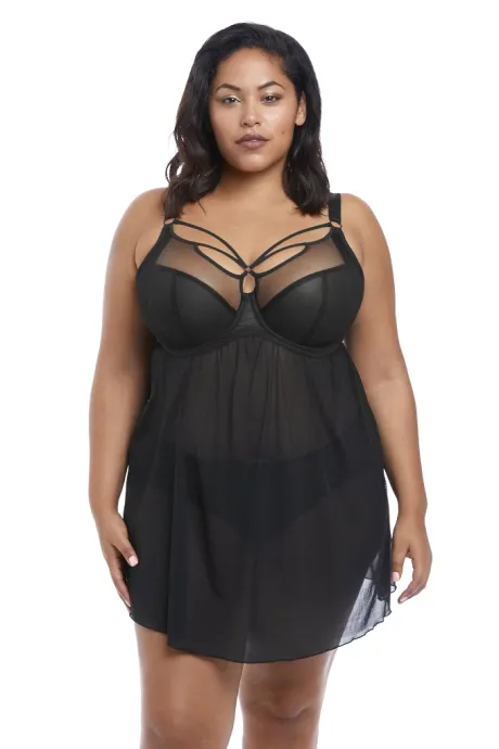 Elomi Sachi czerń halka babydoll z biustonoszem soft