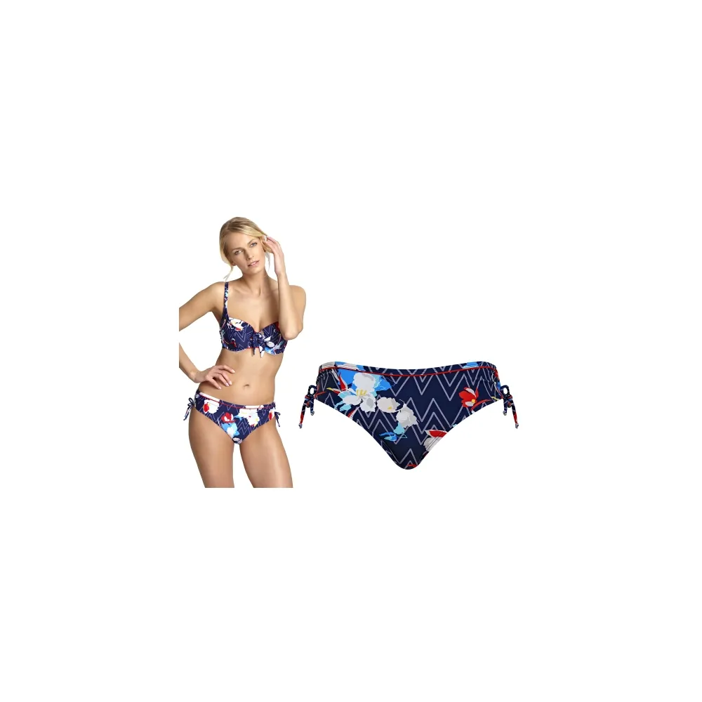Panache Milano zigzag-floral marszczone z troczkami figi do stroju kąpielowego