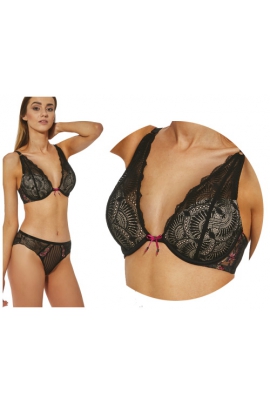 KrisLine Kiara czerń-kwiaty biustonosz brassiere lace