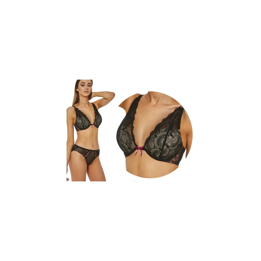 KrisLine Kiara czerń-kwiaty biustonosz brassiere lace
