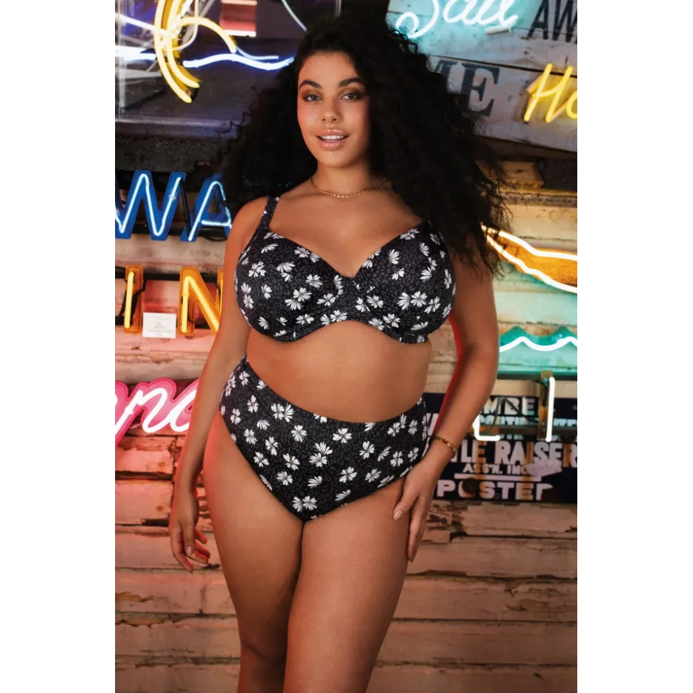 Elomi Plain Sailing black daisy figi bikini do stroju kąpielowego