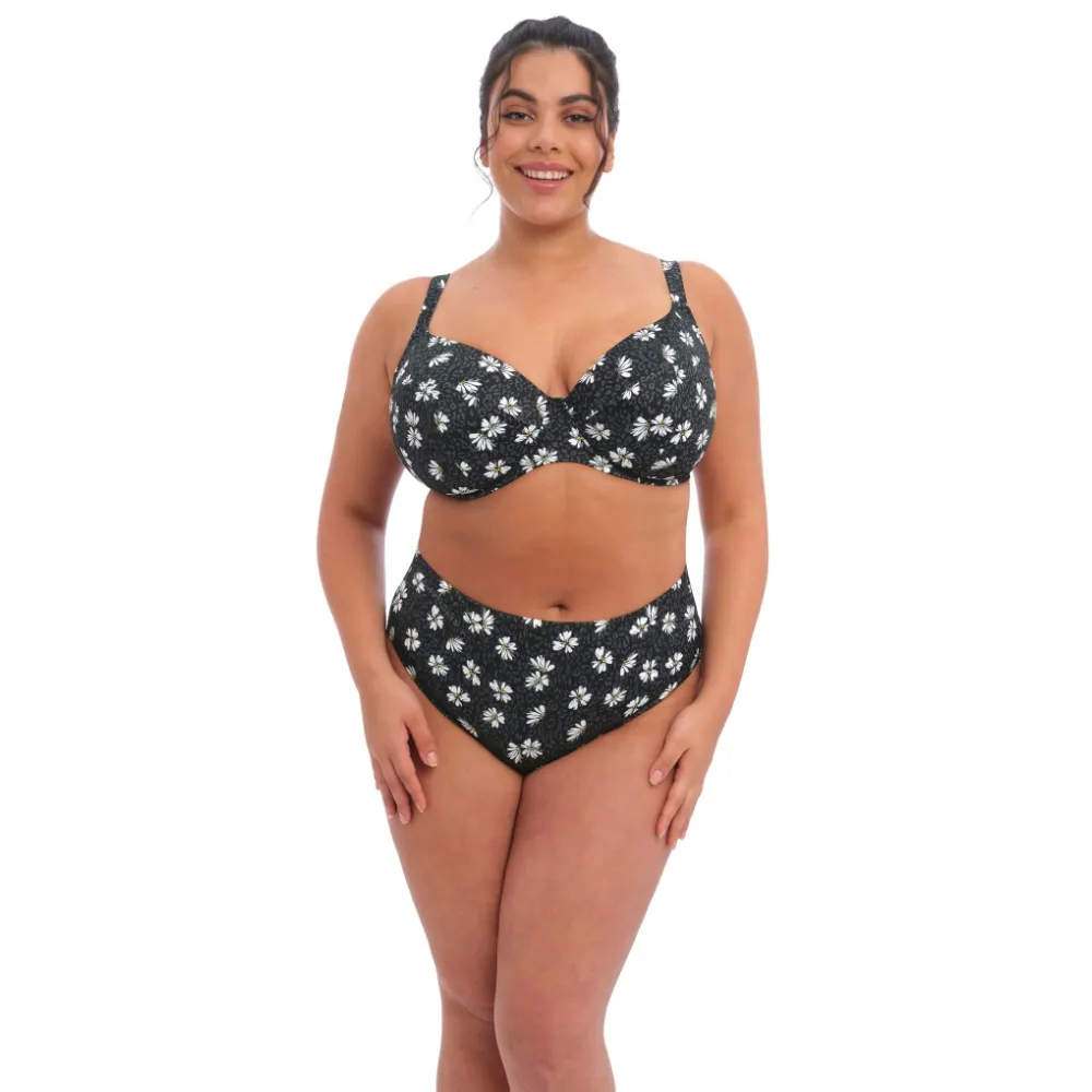 Elomi Plain Sailing black daisy figi bikini do stroju kąpielowego