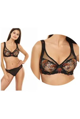 Nessa Sabrina czerń kwiaty biustonosz soft bralette