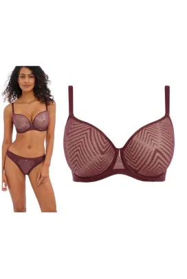 Freya Tailored dark cherry Deco plunge biustonosz usztywniany