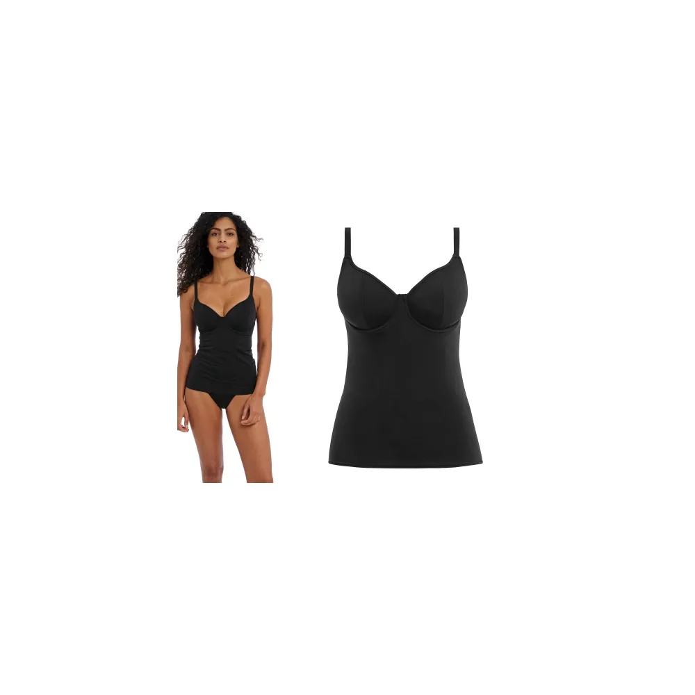 Freya Jewel Cove plain black tankini koszulka kąpielowa