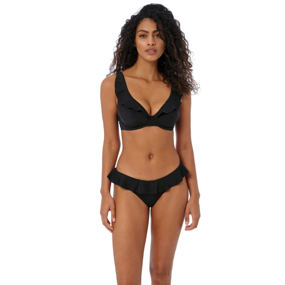 Freya Jewel Cove plain black figi italini z falbanką do stroju kąpielowego