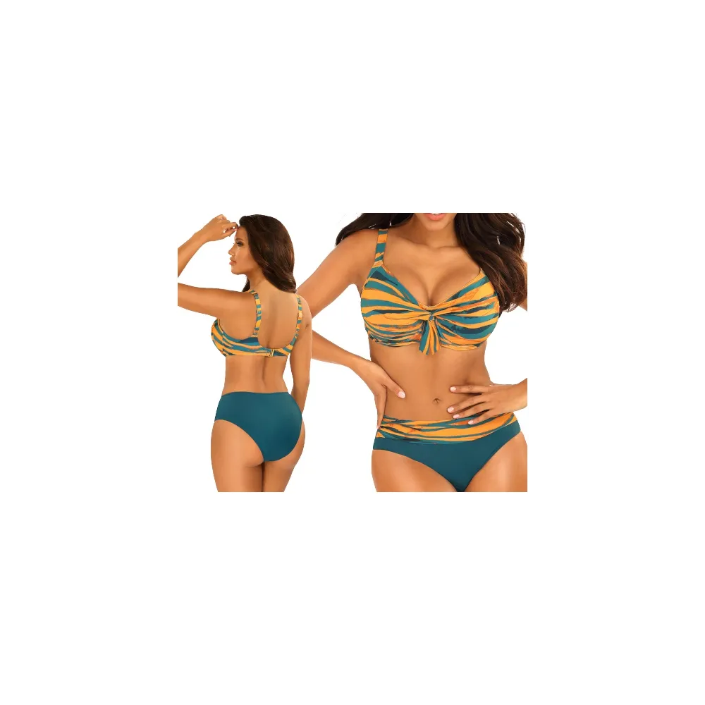 Self 934CO1 1 zieleń pomarańcz paski bikini komplet strój kąpielowy 2cz