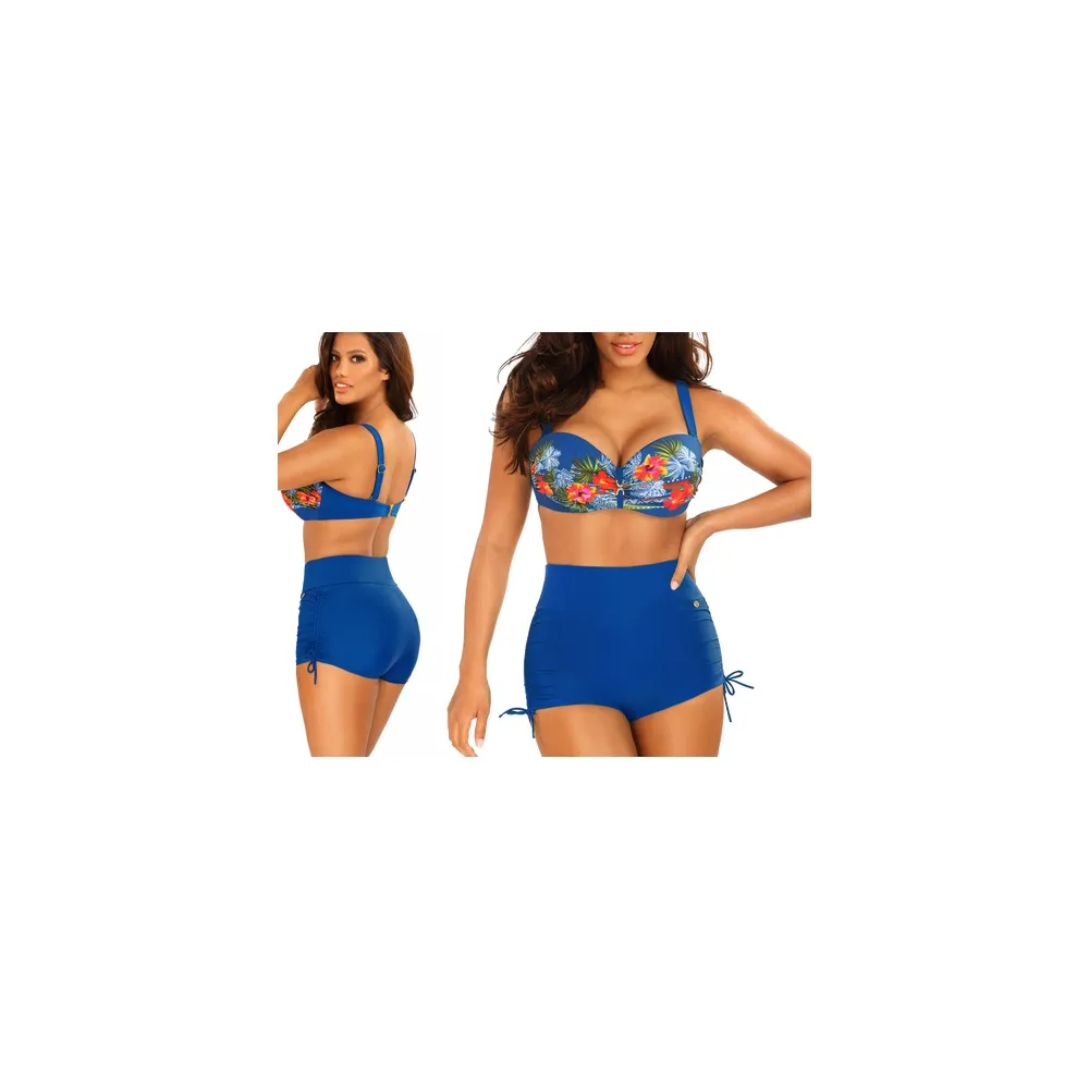 Self 780BL5 4 niebieski kwiaty bikini komplet strój kąpielowy 2cz