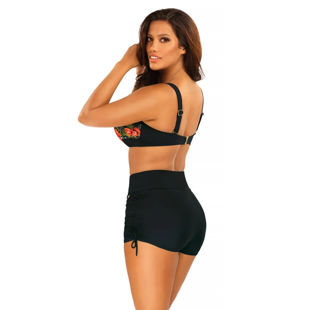 Self 780BL5 3 czerń kwiaty bikini komplet strój kąpielowy 2cz