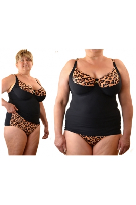 Dalia Jane leopard-czerń tankini K26 miękkie koszulka do kostiumu kąpielowego