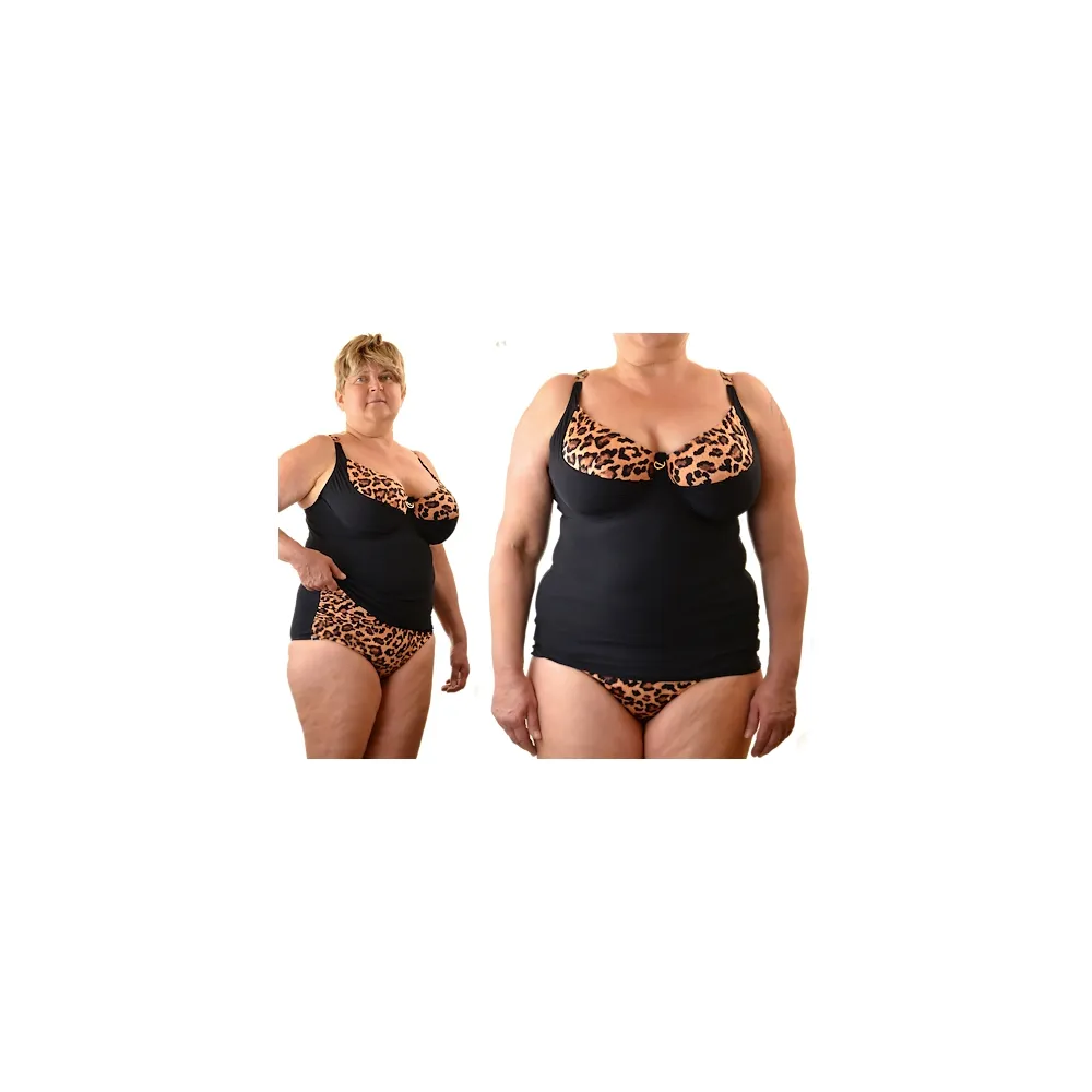 Dalia Jane leopard-czerń tankini K26 miękkie koszulka do kostiumu kąpielowego