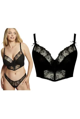 Cleo by Panache Camille black plunge longline biustonosz soft