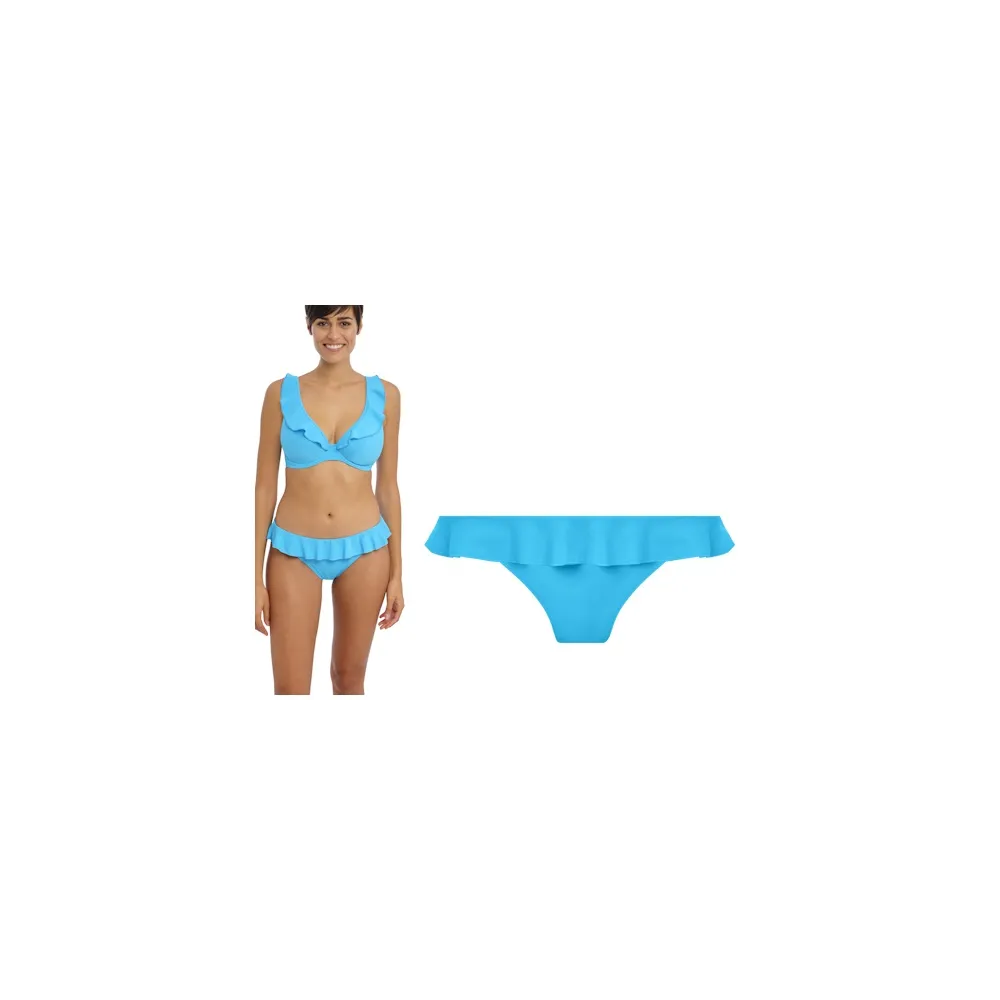 Freya Jewel Cove plain turquoise figi italini z falbanką majtki do stroju kąpielowego