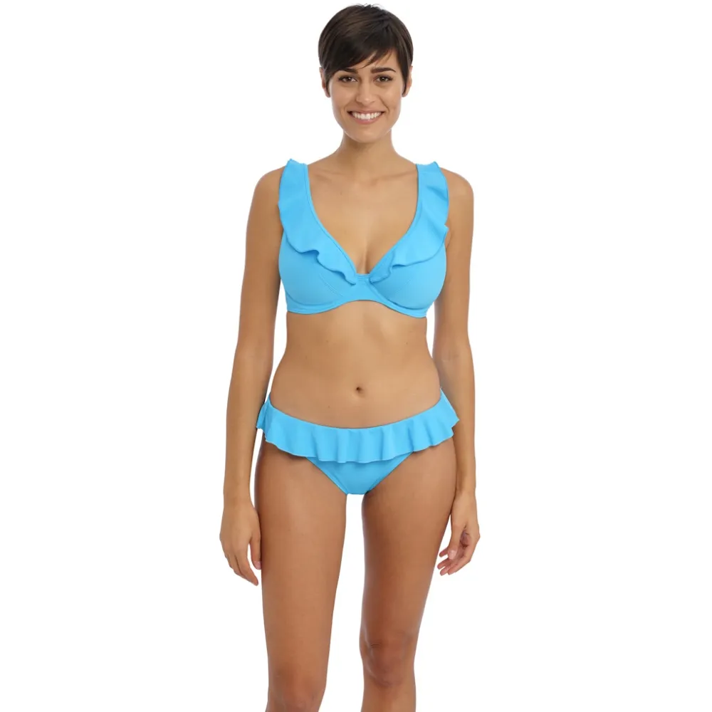 Freya Jewel Cove plain turquoise figi italini z falbanką majtki do stroju kąpielowego