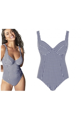 Panache Paloma navy gingham jednoczęściowy strój kąpielowy z fiszbinami