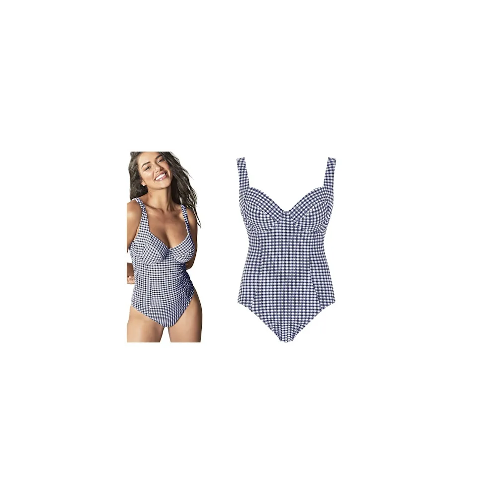 Panache Paloma navy gingham jednoczęściowy strój kąpielowy z fiszbinami