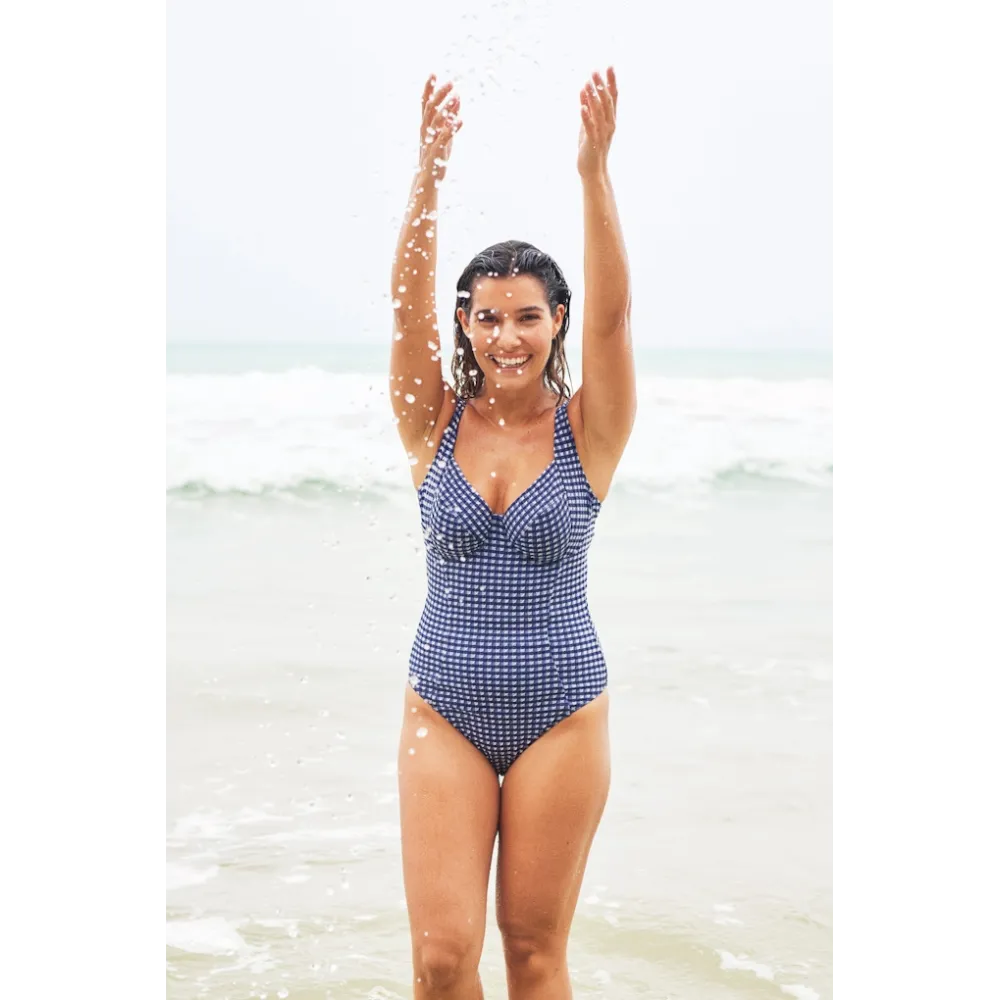 Panache Paloma navy gingham jednoczęściowy strój kąpielowy z fiszbinami