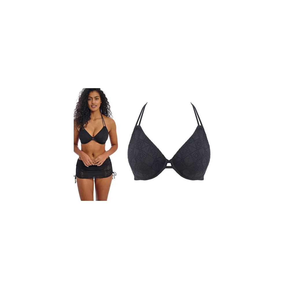 Freya Nomad Nights black halter biustonosz na szyję do stroju kąpielowego