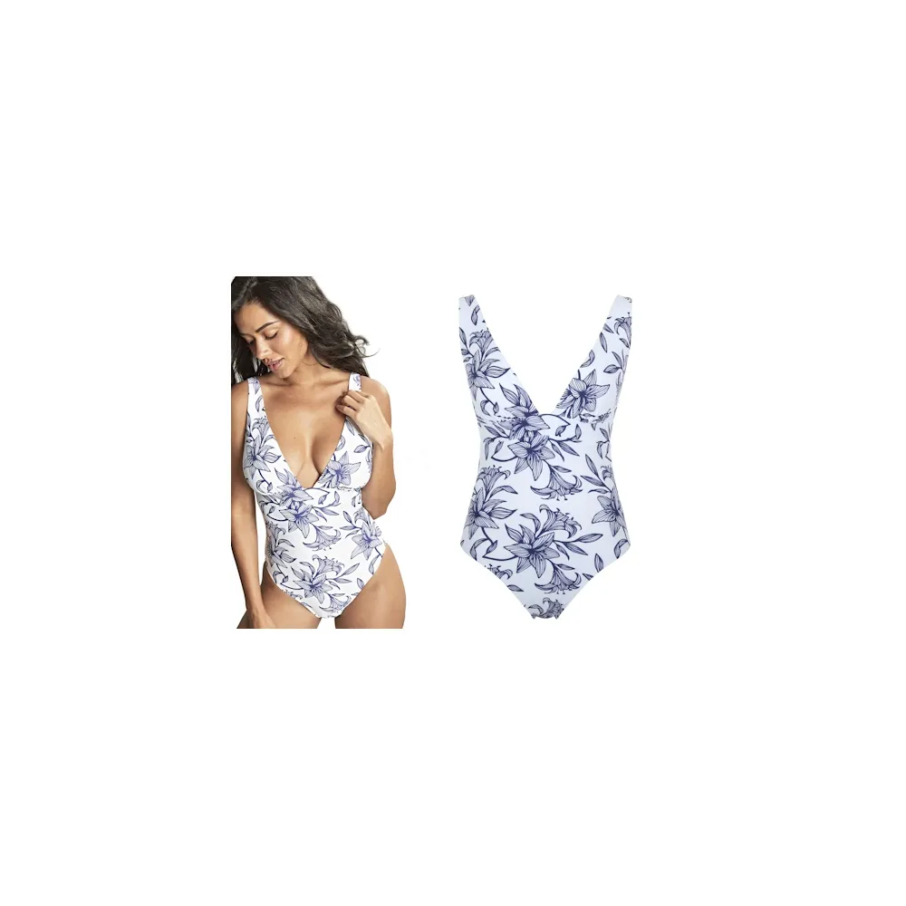 Panache Capri print white bezfiszbinowy jednoczęściowy strój kąpielowy