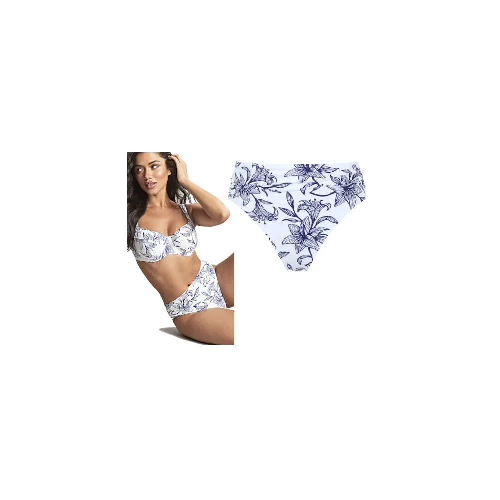 Panache Capri print white figi marszczone do stroju kąpielowego