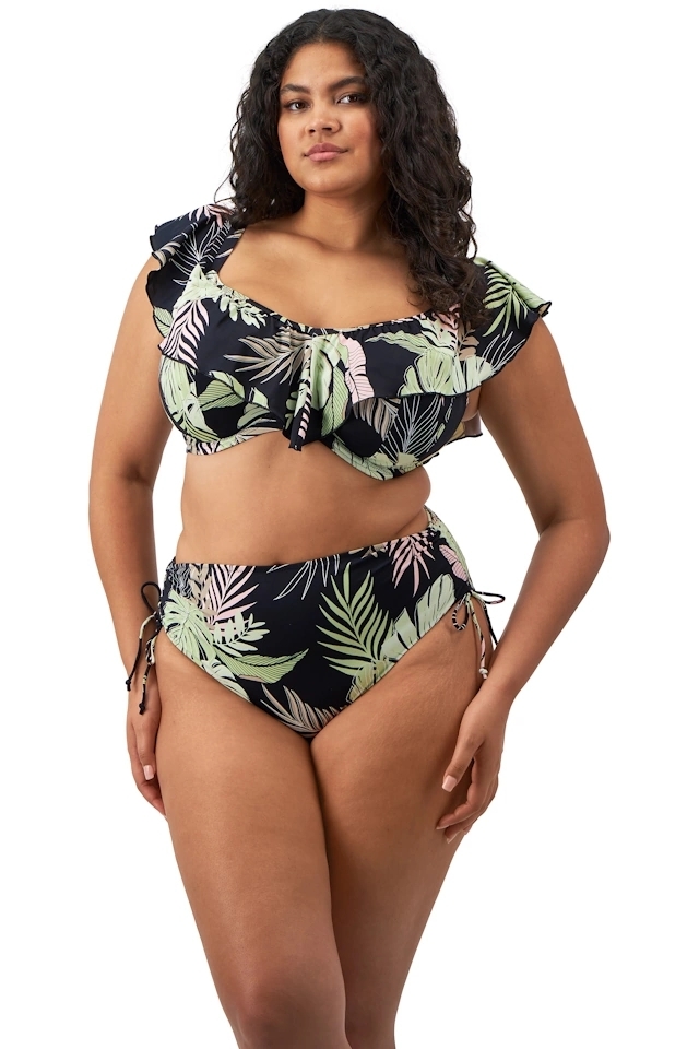 Elomi Tropical Retreat black figi wysokie z troczkami do stroju kąpielowego