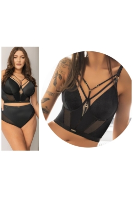 KrisLine Simple black bralette longline biustonosz minigorset