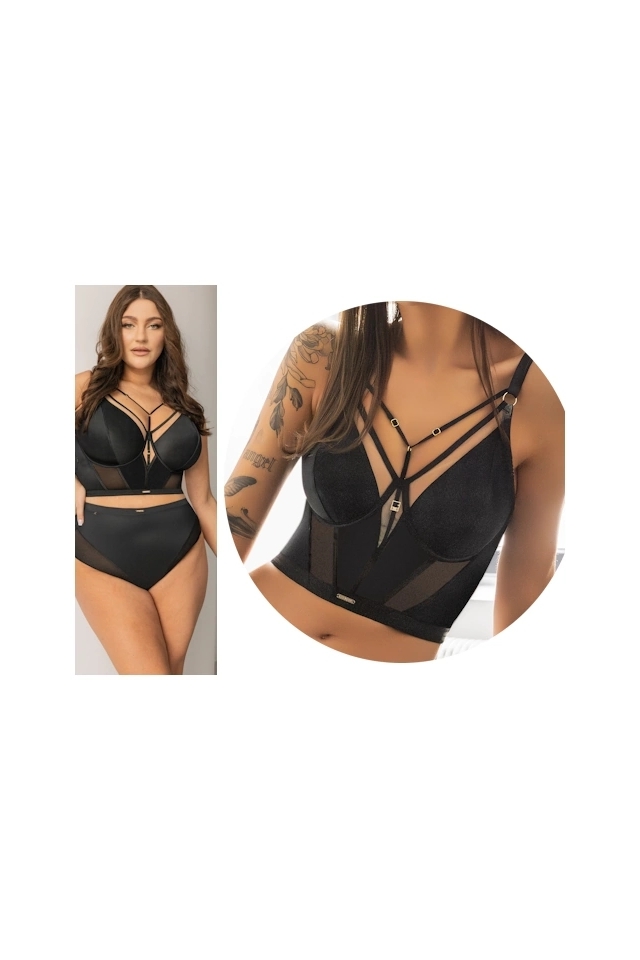 KrisLine Simple black bralette longline biustonosz minigorset