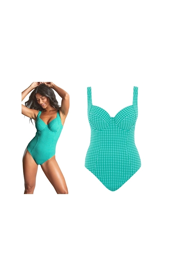 Panache Paloma Gingham green jednoczęściowy strój kąpielowy z fiszbinami