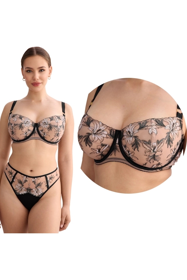 Ewa Bien Salma beżowo-czarny B139 biustonosz half cup soft