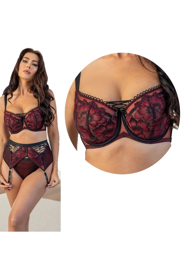 KrisLine Cabaret black red half-cup biustonosz soft