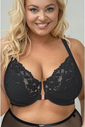 KrisLine Cottonflower black soft opened biustonosz zapinany z przodu