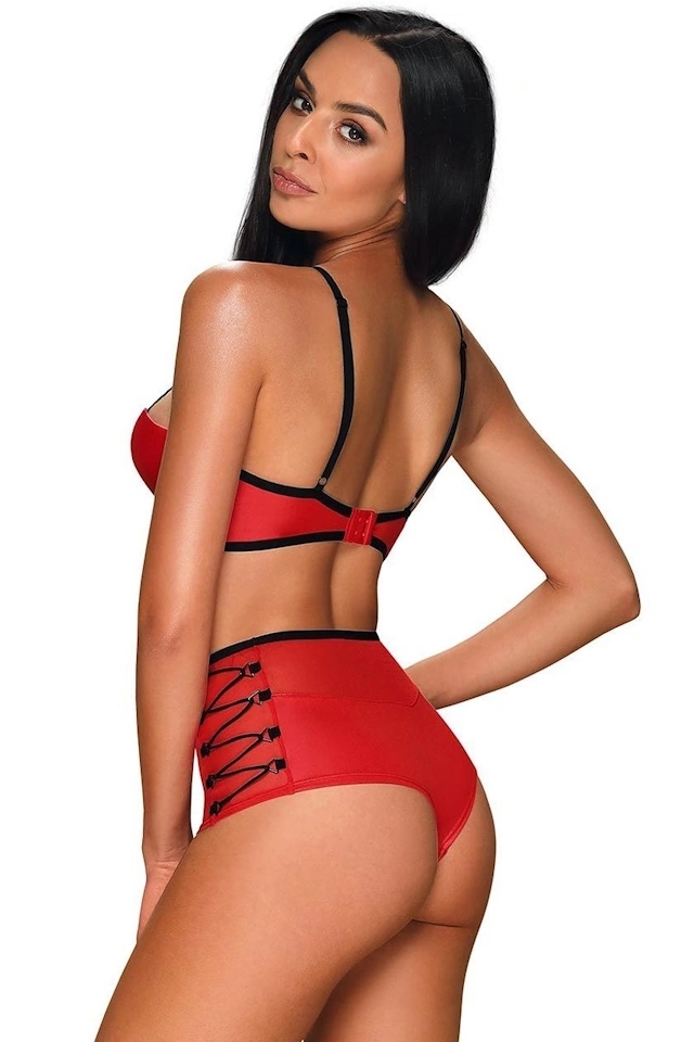 Obsessive Leatheria czerwony biustonosz + figi wysokie