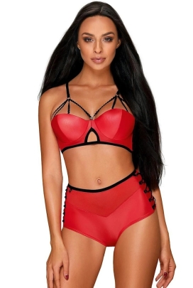 Obsessive Leatheria czerwony biustonosz + figi wysokie