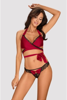 Obsessive Sensuelia czerwono-czarny top + stringi
