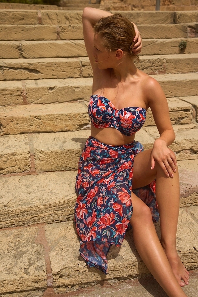 Panache Liliflora print bandeau padded biustonosz usztywniony do stroju kąpielowego