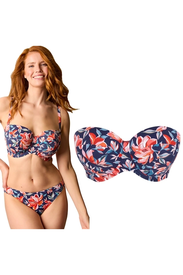 Panache Liliflora print bandeau padded biustonosz usztywniony do stroju kąpielowego