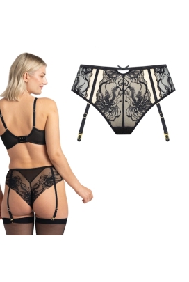 Samanta Mystery czarny M400 figi tanga z pasem do pończoch