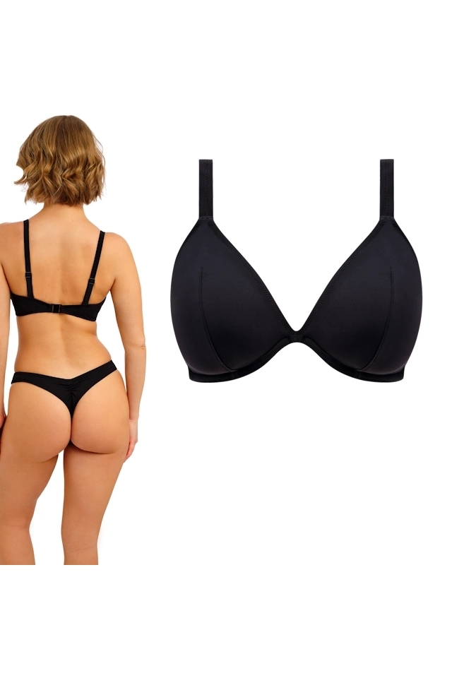 Freya Jewel Cove plain black triangle plunge biustonosz do stroju kąpielowego