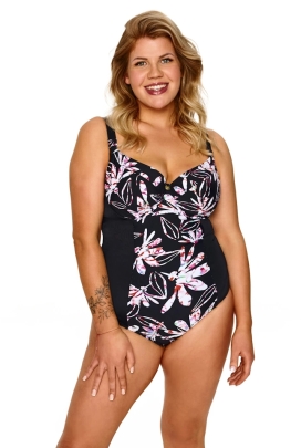 Lupo Rosa czerń kwiaty jednoczęściowy soft strój kąpielowy