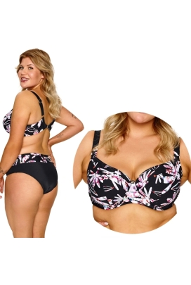 Lupo Rosa czerń kwiaty soft biustonosz do stroju kąpielowego