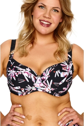 Lupo Rosa czerń kwiaty soft biustonosz do stroju kąpielowego