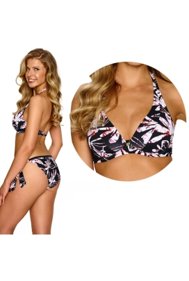 Lupo Rosa czerń kwiaty braletka biustonosz do stroju kąpielowego