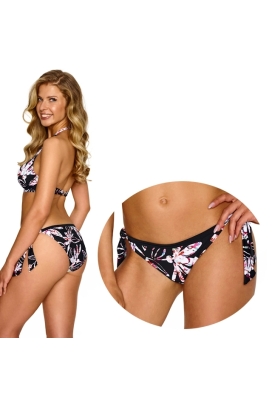 Lupo Rosa czerń kwiaty figi 2 wiązane do stroju kąpielowego
