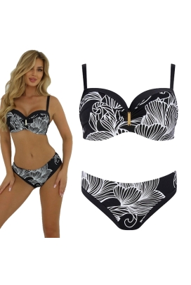 Self 26 730V2MA1 1 Madera czerń białe liście strój kąpielowy dwuczęściowy usztywniony