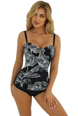 Self 26 8060MA8 1 Madera czerń białe liście strój kąpielowy jednoczęściowy usztywniony