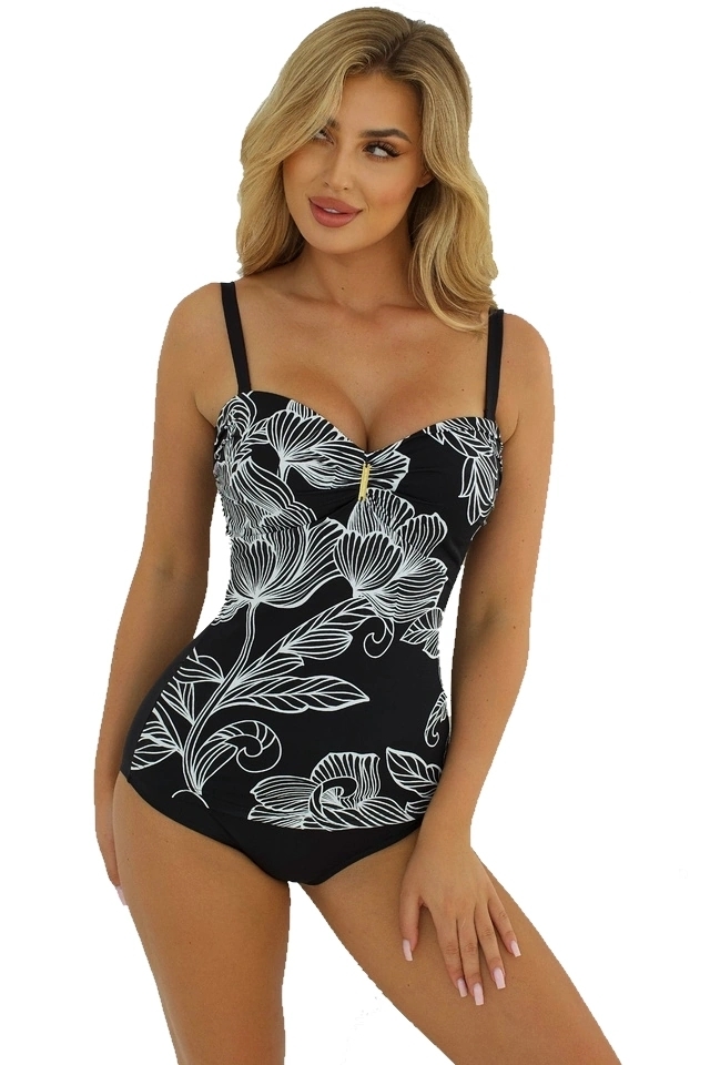 Self 26 8060MA8 1 Madera czerń białe liście strój kąpielowy jednoczęściowy usztywniony