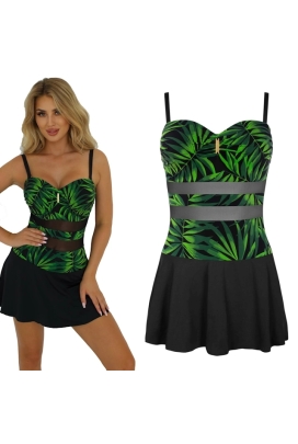 Self 26 8900CA8 1 Cape Verde czerń zieleń liście strój kąpielowy jednoczęściowy z sukienką