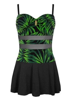 Self 26 8900CA8 1 Cape Verde czerń zieleń liście strój kąpielowy jednoczęściowy z sukienką