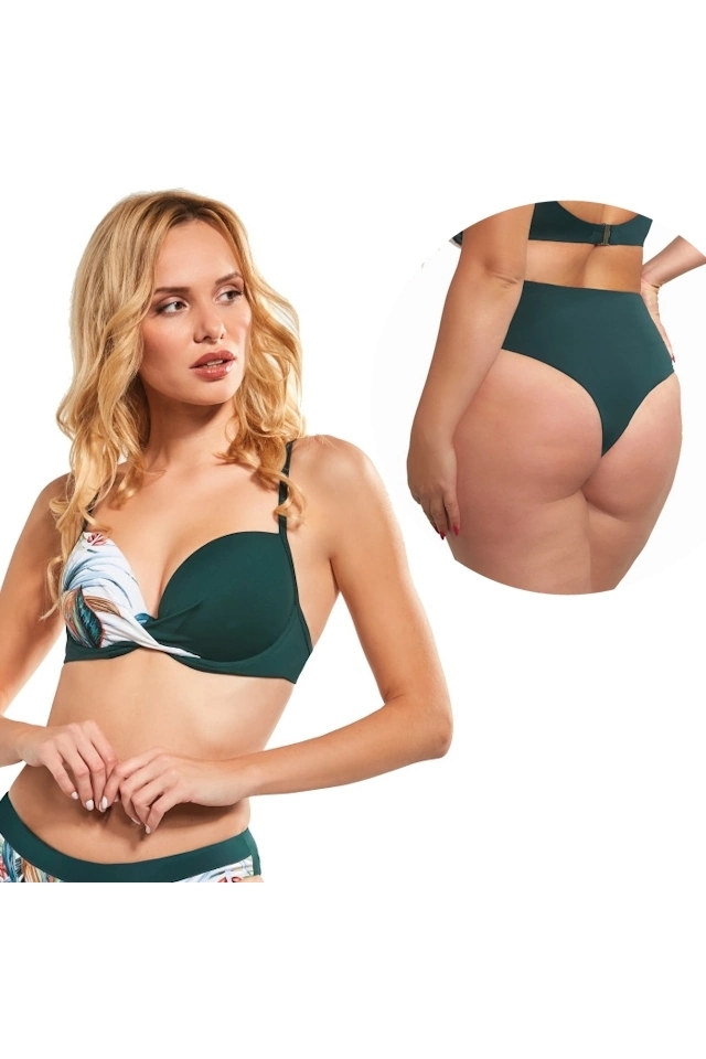 Komplet OKAZJA KrisLine Sorento green 65D + S strój kąpielowy push-up + brazyliany wysokie