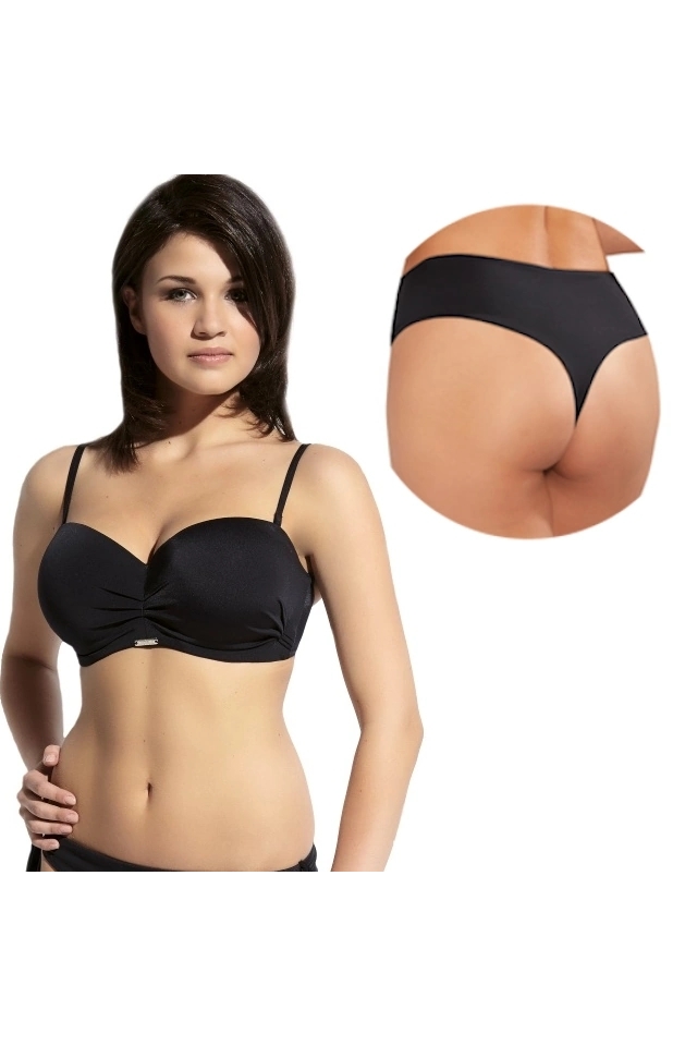 Komplet OKAZJA KrisLine Beach black 65DD + S strój kąpielowy MHM bandeau + figi wysokie